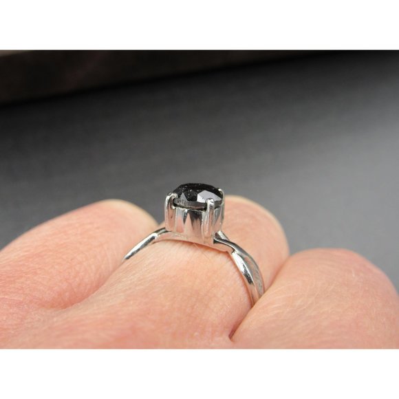 Size 7.75 Sterling Silver Rough Cut Black Diamond Custom Made Band Ring - Picture 5 of 9
